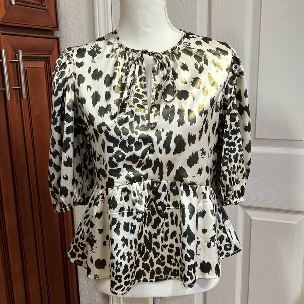 H&M leopard print Black and Gold Babydoll Blouse Elegant Top Size:6(medium)